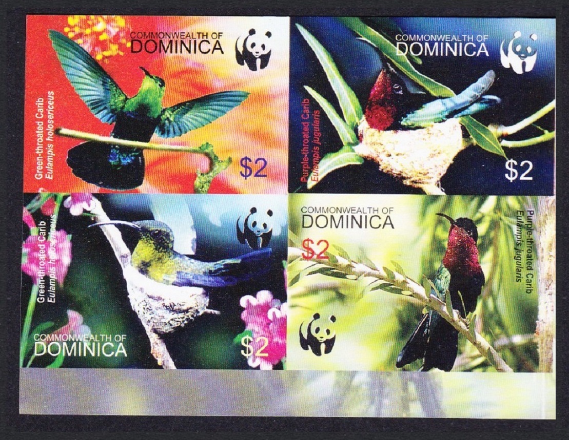 Dominica Birds WWF Caribs Imperf Block of 4 2005 MNH SG#3412-3415 MI#3634-3637B Sc#2520 a-d