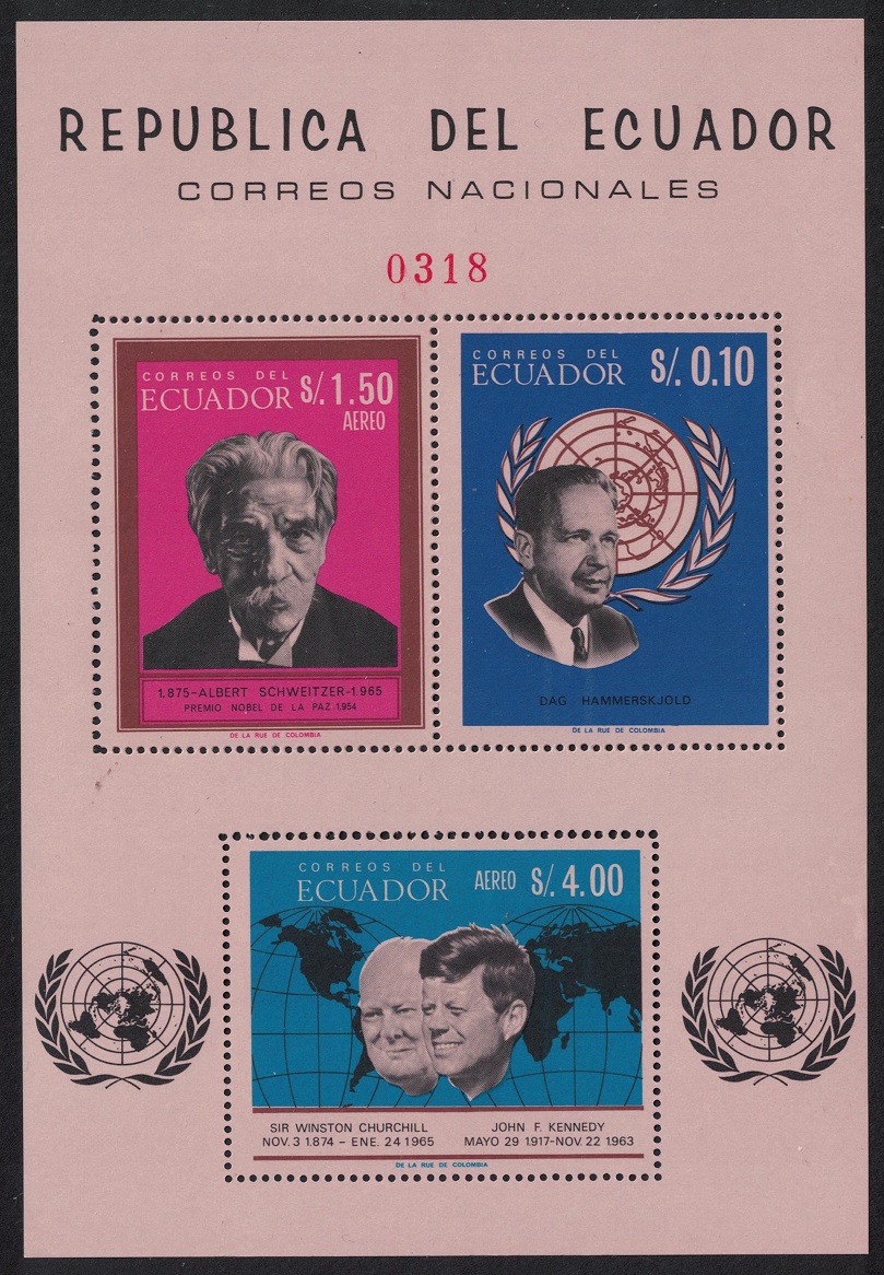 Ecuador Churchill Kennedy Schweitzer UN MS 1966 MNH MI#Block 24