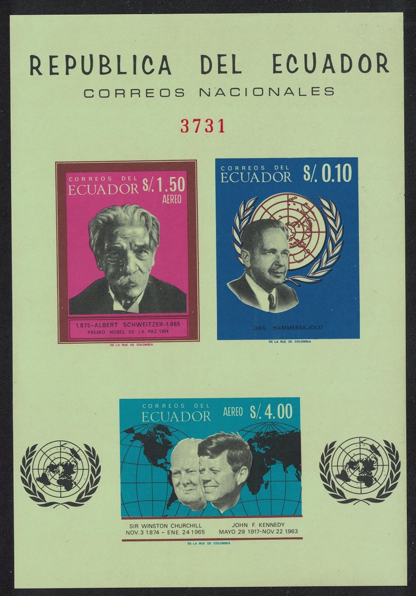 Ecuador Churchill Kennedy Schweitzer UN MS Imperf 1966 MNH MI#Block 25