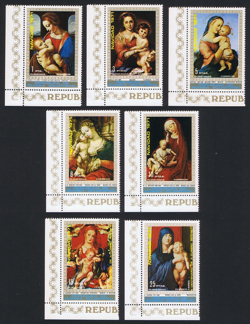 Equatorial Guinea Paintings Madonnas Christmas 4v Corners 1972 MNH Sc#7223-7231