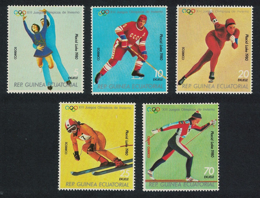 Equatorial Guinea Slalom USSR Hockey Winter Olympic Games Lake Placid 5v 1978 MNH Sc#7819-7823