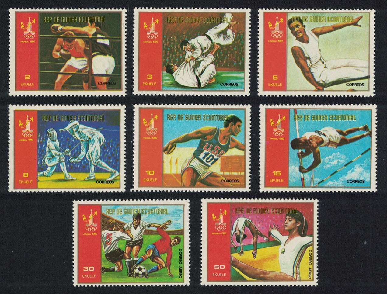 Equatorial Guinea Football Judo Boxing Gymnastics Moscow XXII Olympic Games 8v 1978 MNH Sc#7828-7835