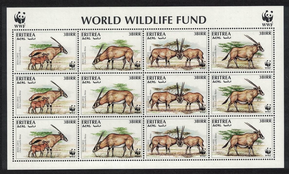 Eritrea WWF Beisa Oryx Sheetlet of 3 sets 1996 MNH SG#319-322 MI#87-90 Sc#261 a-d