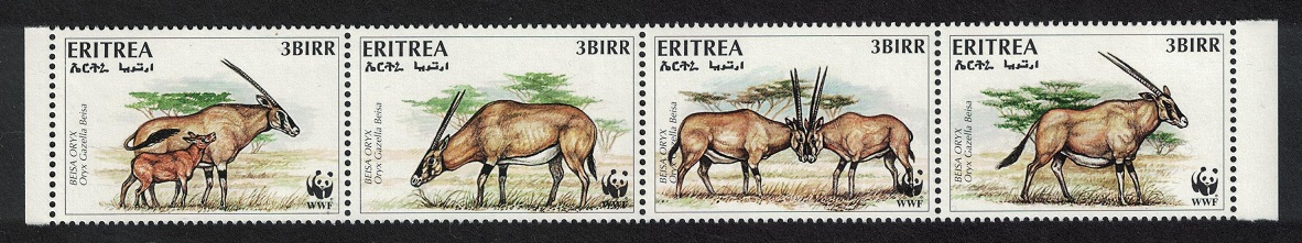 Eritrea WWF Beisa Oryx Strip of 4v 1996 MNH SG#319-322 MI#87-90 Sc#261 a-d