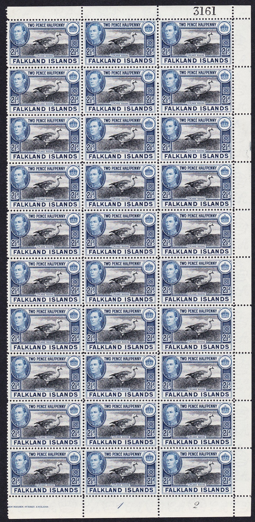 Falkland Islands Birds Upland Magellan Goose 2½d Half Sheet 1949 MNH SG#152 Sc#101