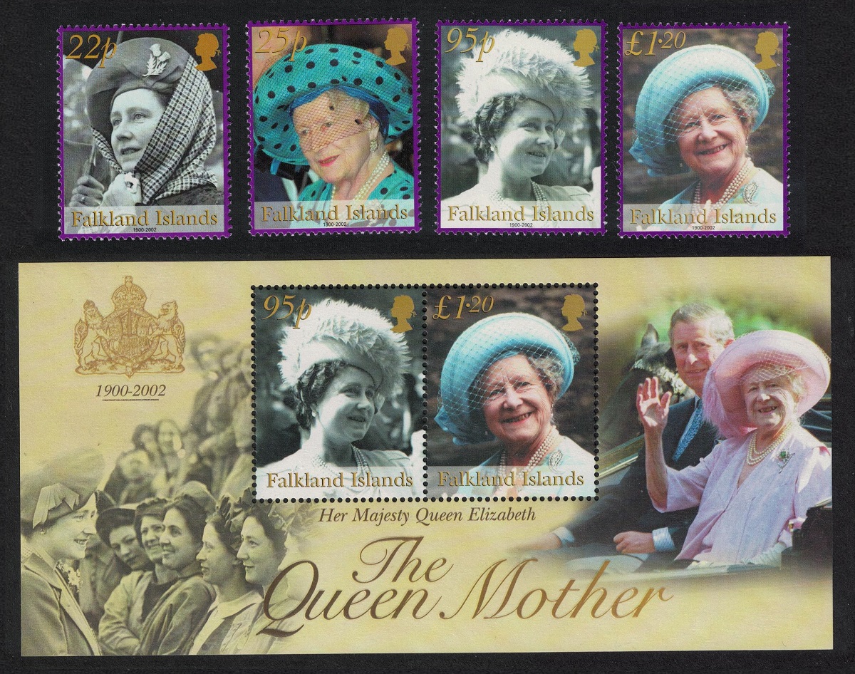 Falkland Islands Queen Mother Commemoration 4v+MS 2002 MNH SG#932-MS936