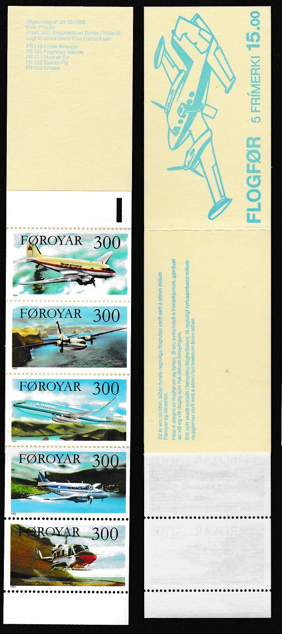 Faroe Islands Aircrafts Booklet of 5v 1985 MNH SG#122-126 MI#MH 3 Sc#134-138