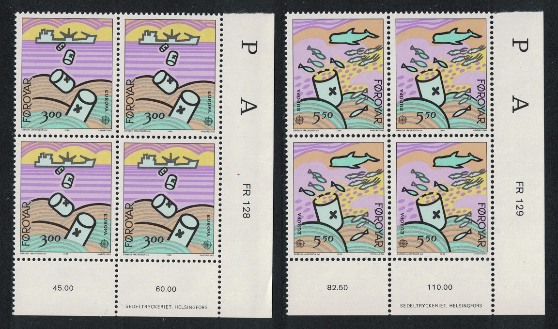 Faroe Islands Environment and Nature Protection 2v Corner Blocks of 4 1986 MNH SG#131-132 Sc#143-144