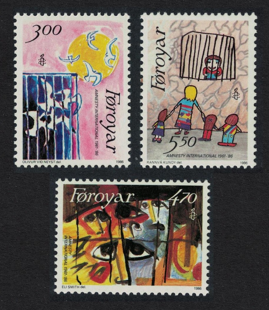 Faroe Islands 25th Anniversary of Amnesty International 3v 1986 MNH SG#133-135 Sc#145-147