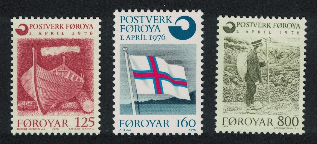 Faroe Islands Boat Flag Inauguration of Post Office 3v 1976 MNH SG#20-22 MI#21-23 Sc#21-23