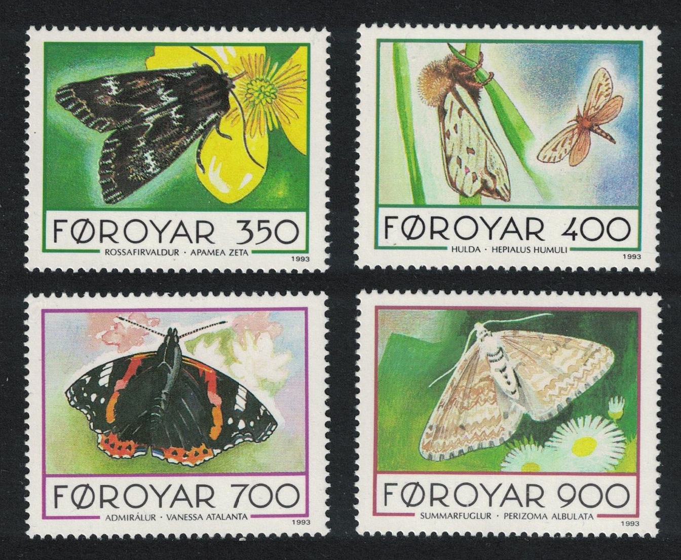 Faroe Islands Butterflies and Moths 4v 1993 MNH SG#245-248 MI#252-255 Sc#256-259