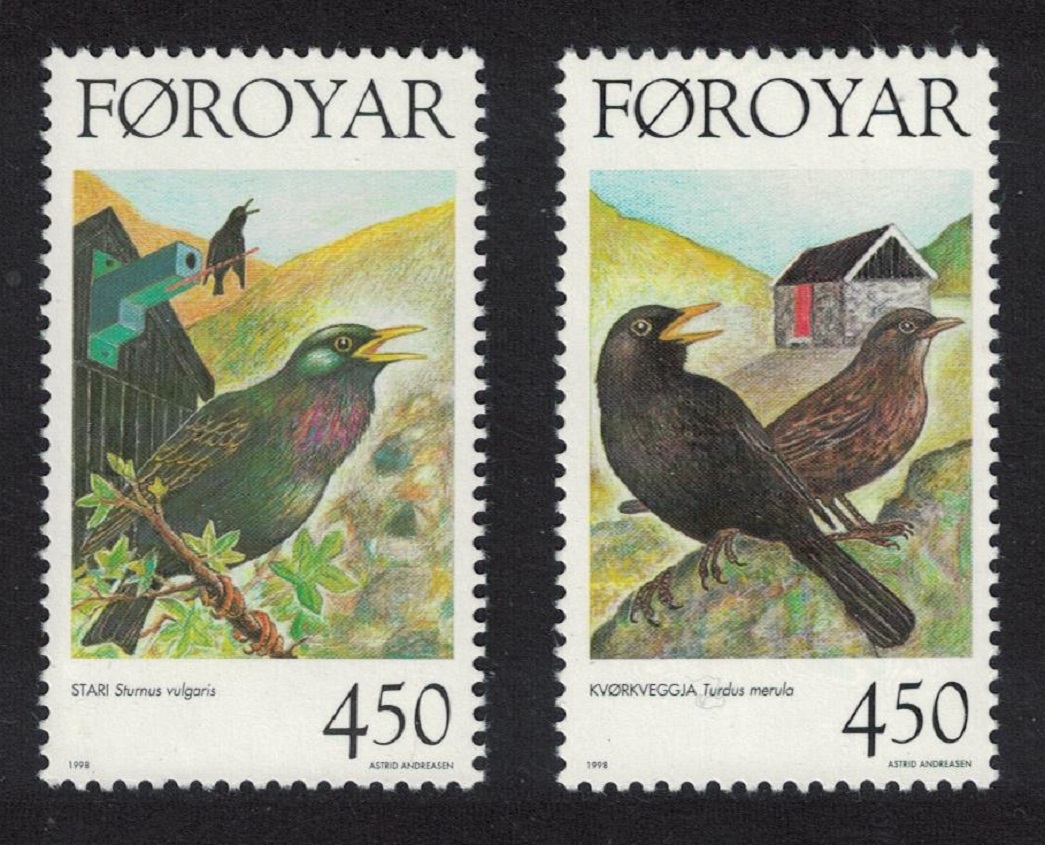 Faroe Islands Blackbird Starling Birds 2v 1998 MNH SG#336-337 MI#332-333 Sc#330-331