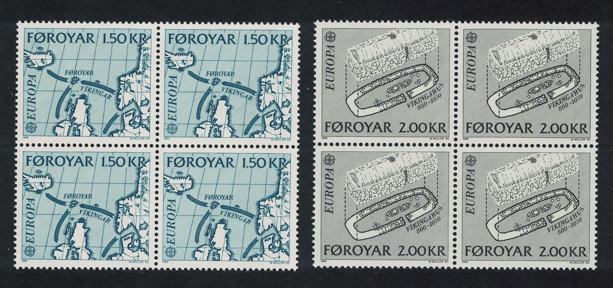 Faroe Islands Viking Voyages in North Atlantic Blocks of 4 1982 MNH SG#69-70 Sc#81-82