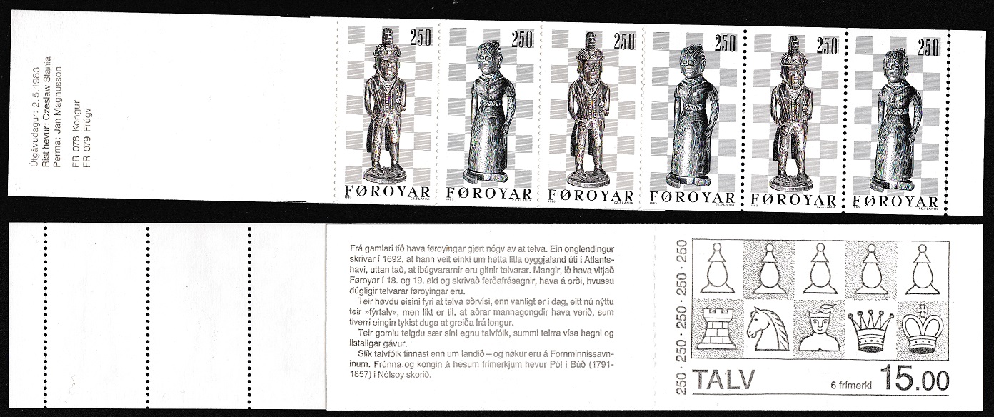 Faroe Islands 19th Century Chess pieces booklet of 3 pairs 1983 MNH SG#81-82 Sc#94a