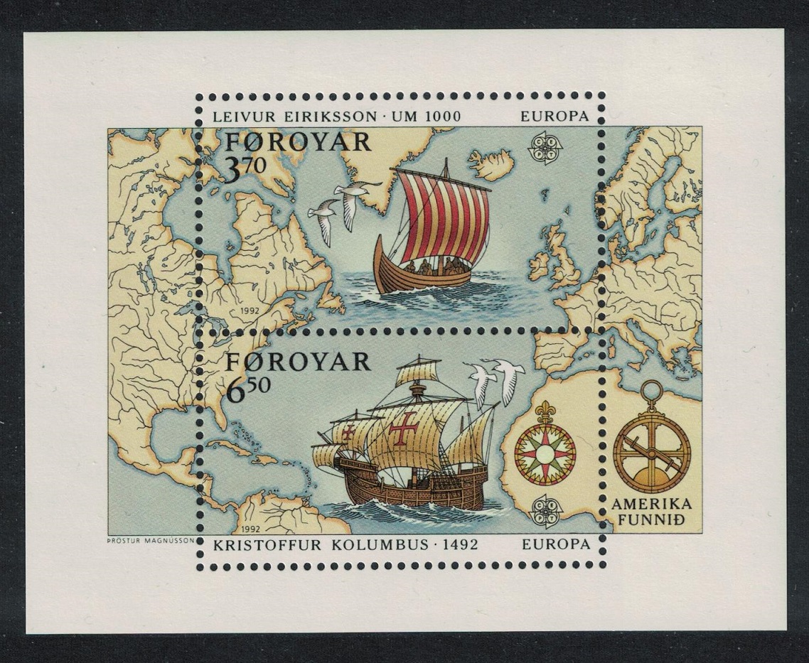 Faroe Islands 500th Anniversary of Discovery of America by Columbus MS 1992 MNH SG#MS226 Sc#238