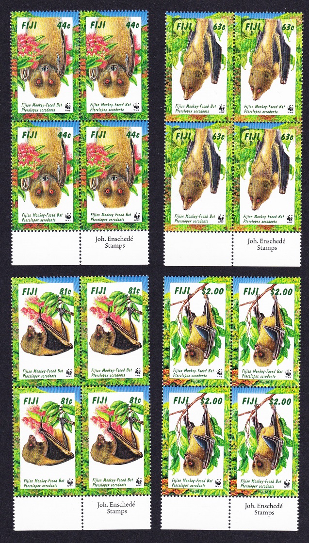 Fiji WWF Fijian Monkey-faced Bat 4 Blocks of 4 Margins 1997 MNH SG#986-989 MI#812-815 Sc#797-800