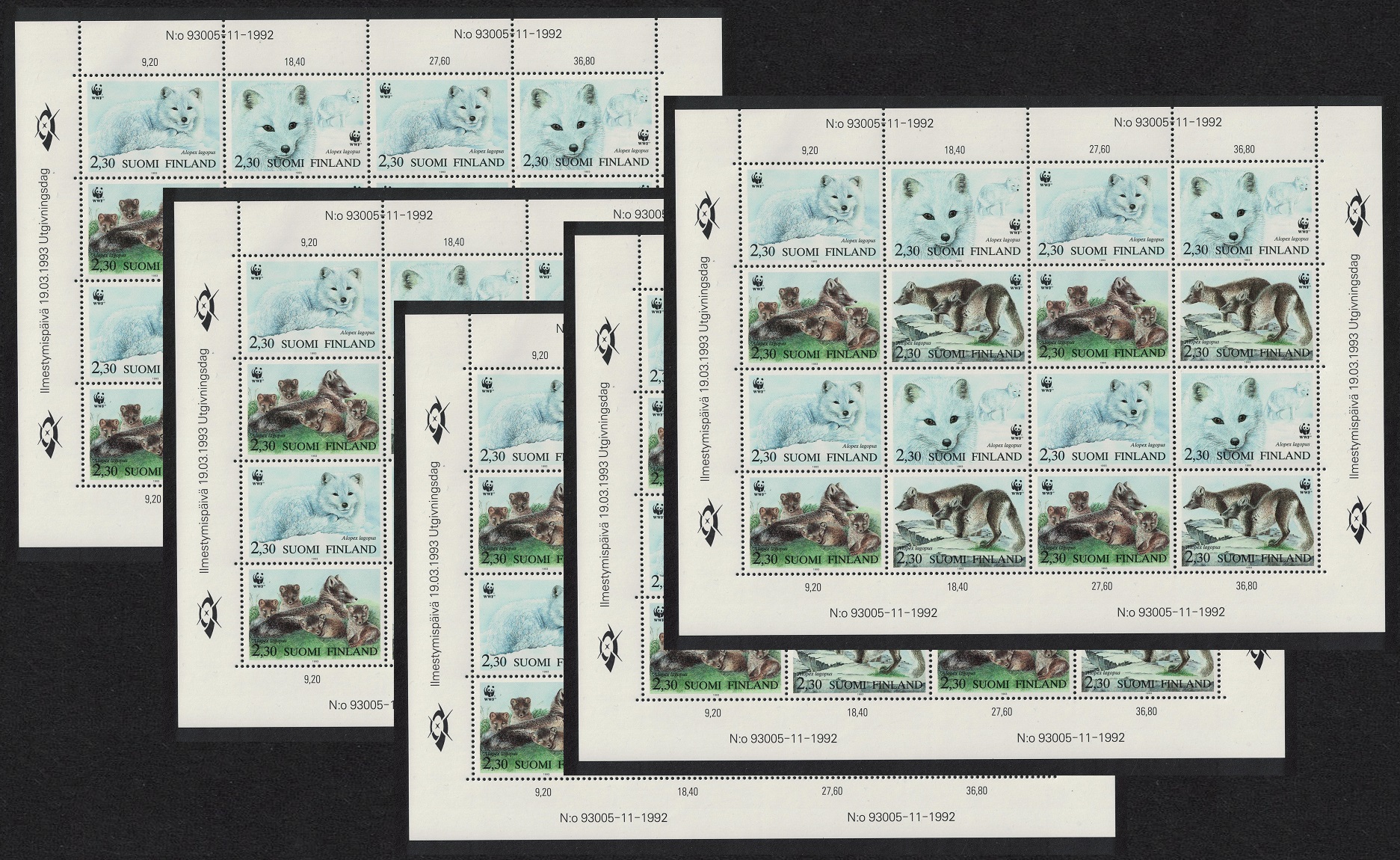 Finland WWF Arctic Fox 5 Sheetlets [A] 1993 MNH SG#1310-1313 MI#1202-1205 Sc#907 a-d