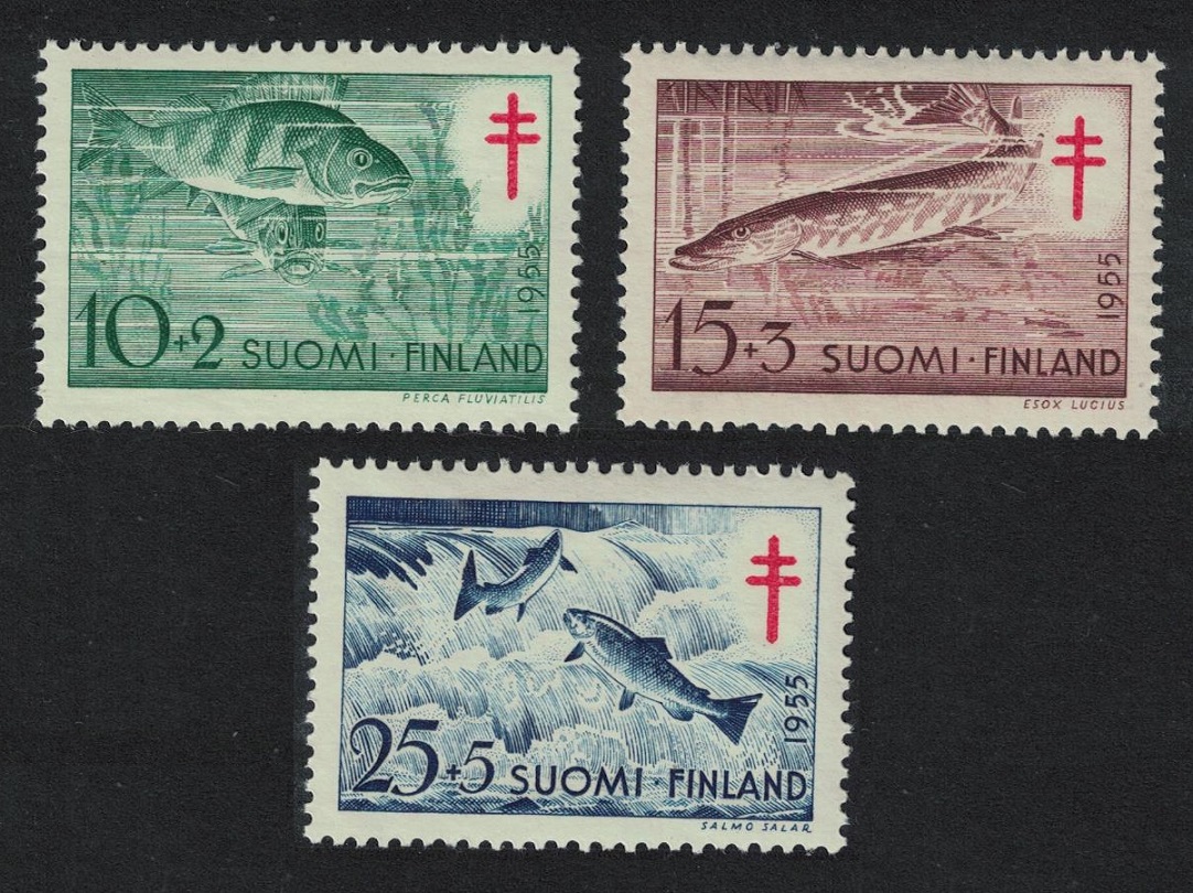 Finland Perch Pike Salmon Fish 3v 1955 MNH SG#543-545