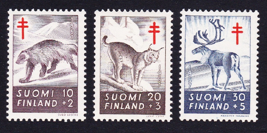 Finland Wolverine Lynx Reindeer Wild Animals 3v 1957 MNH SG#575-577 Sc#B142-B144