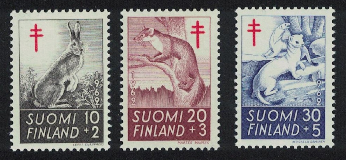 Finland Hare Marten Stoat 3v 1962 MNH SG#642-644 Sc#B163-B165