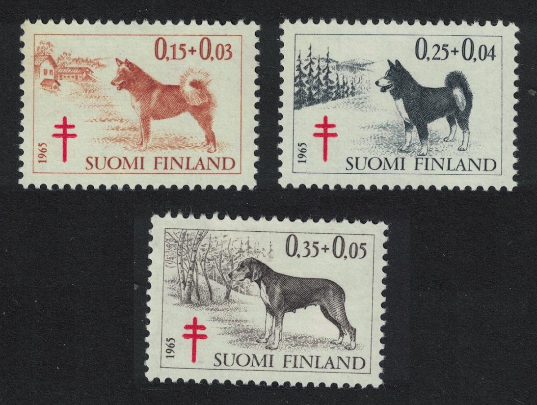 Finland Dogs 3v Tuberculosis Relief Fund 1965 MNH SG#704-706