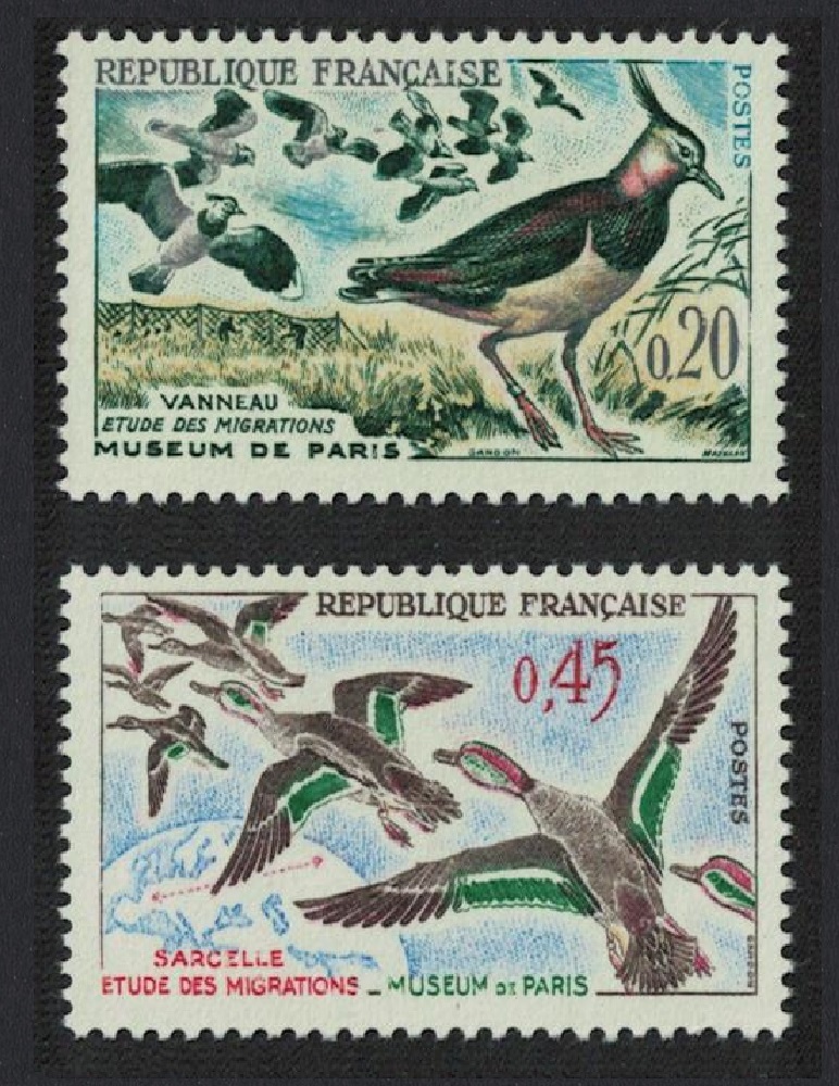 France Lapwings Teal Birds Study of Migration 2v 1960 MNH SG#1510-1511 MI#1326-27