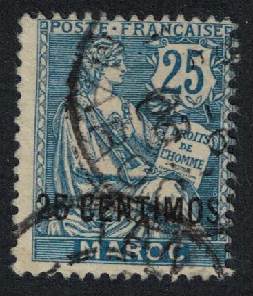 French Morocco 25 Centimos Overprint 1908 Canc SG#21 MI#14 Sc#18