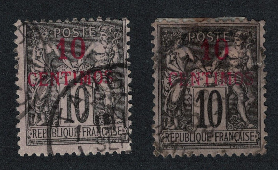 French Morocco 10f Overprints BOTH TYPES 1902 Canc SG#5 MI#2 I + 2 II Sc#53