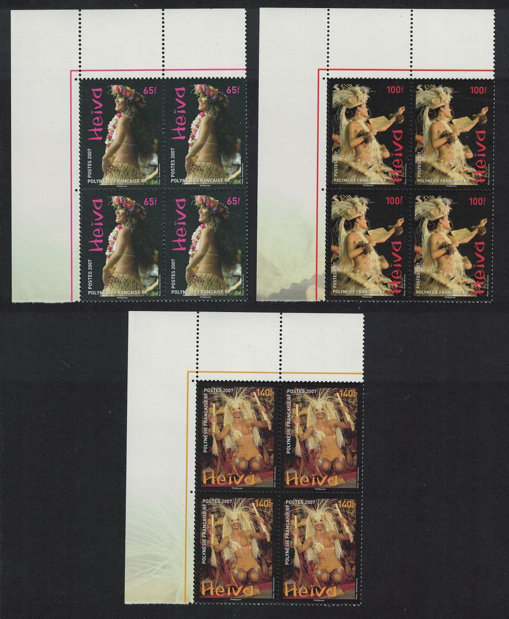 French Polynesia Dancers Heiva 2007 3v Corner Blocks of 4 2007 MNH SG#1057-1059