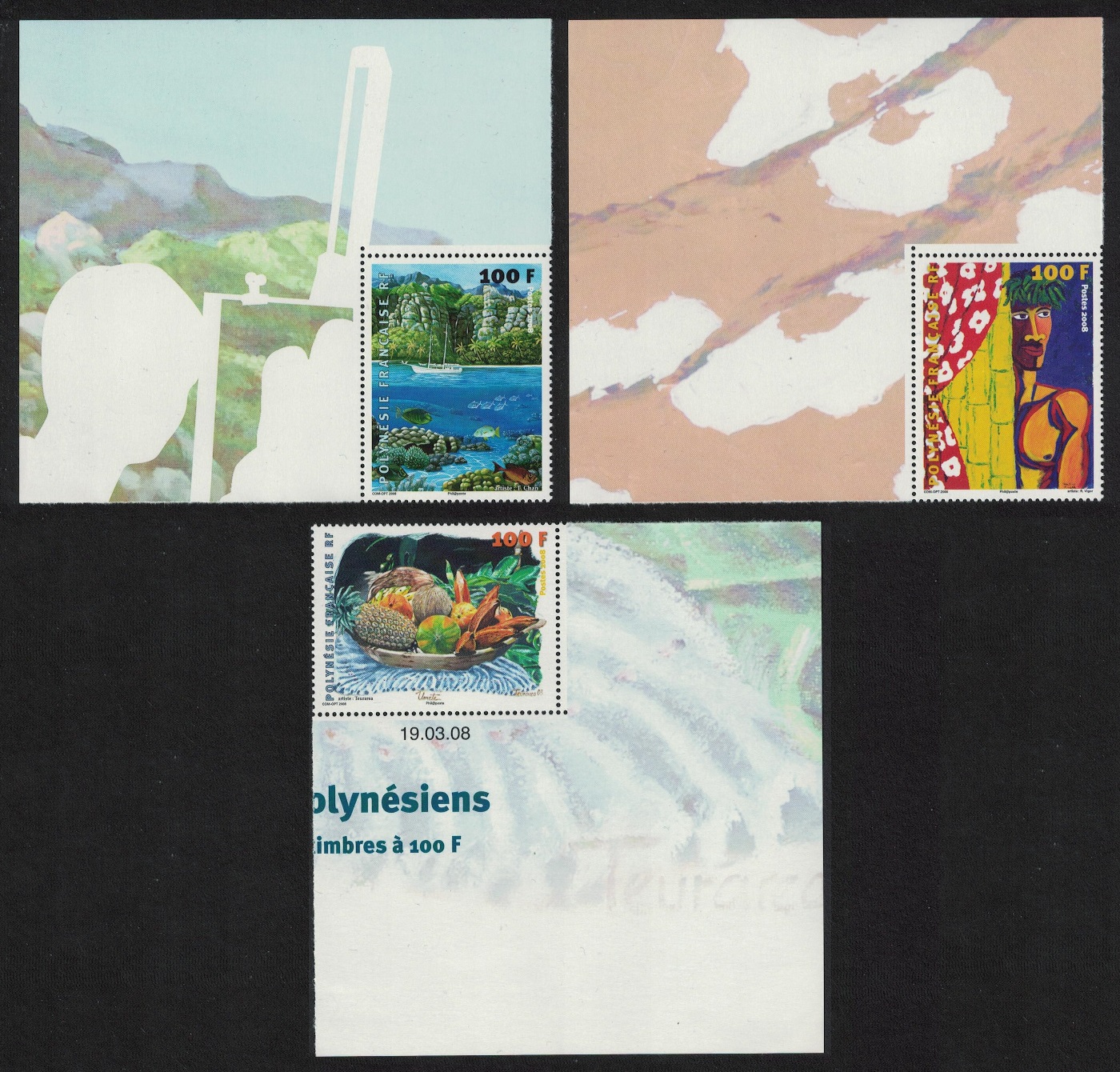 French Polynesia Polynesian Artists 3v Big Corners 2008 MNH SG#1077-1079 MI#1031-1033