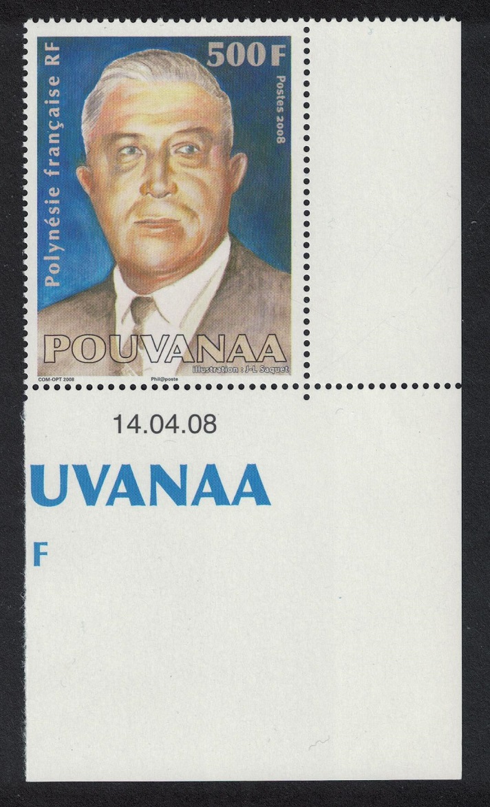 French Polynesia Pouvanaa Politician &#39;spiritual father&#39; 500f Corner Date 2008 MNH SG#1080 MI#1034