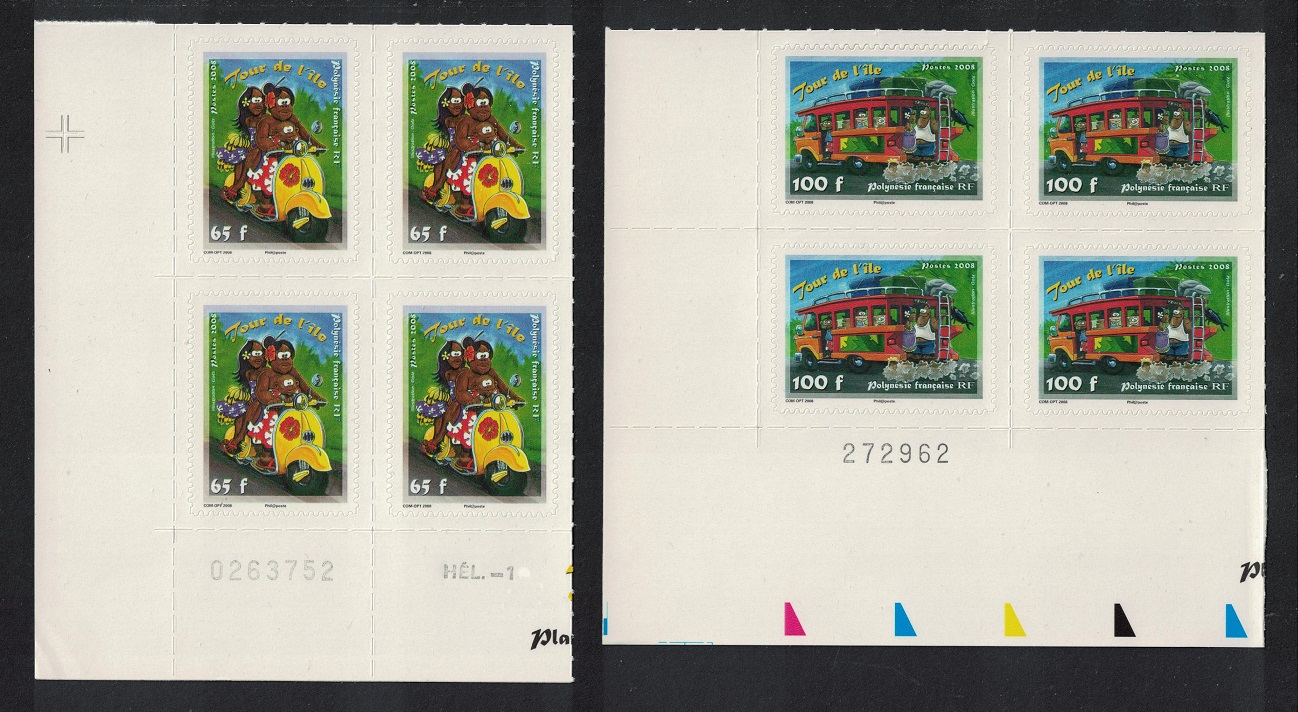 French Polynesia Scooter Bus Tour d&#39;Ile 2v Corner Blocks of 4 Number 2008 MNH SG#1081-1082 MI#1035-1036