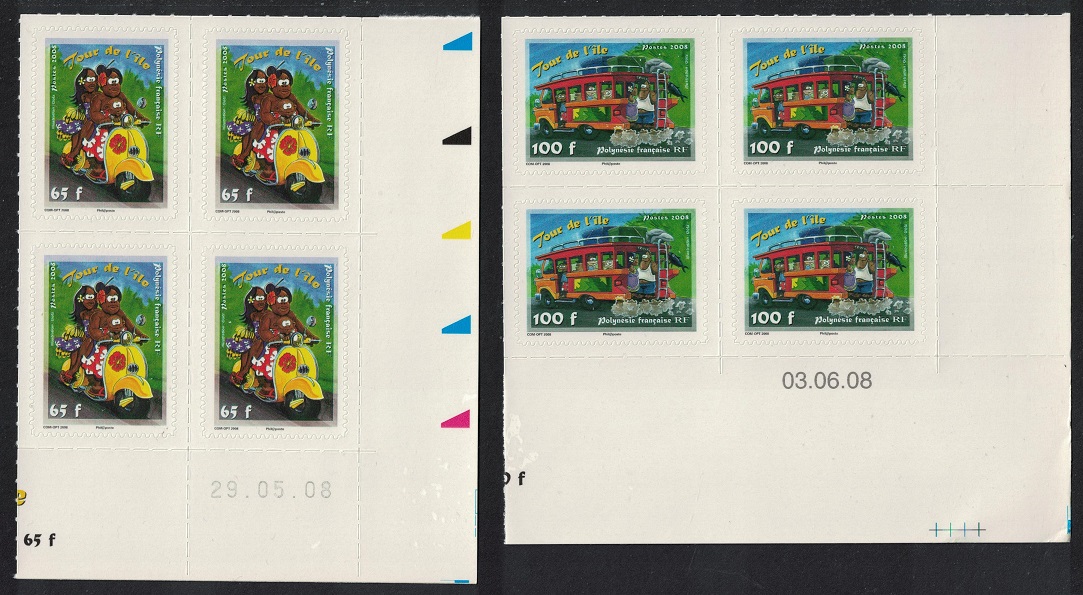 French Polynesia Scooter Bus Tour d&#39;Ile 2v Corner Blocks of 4 Date 2008 MNH SG#1081-1082 MI#1035-1036