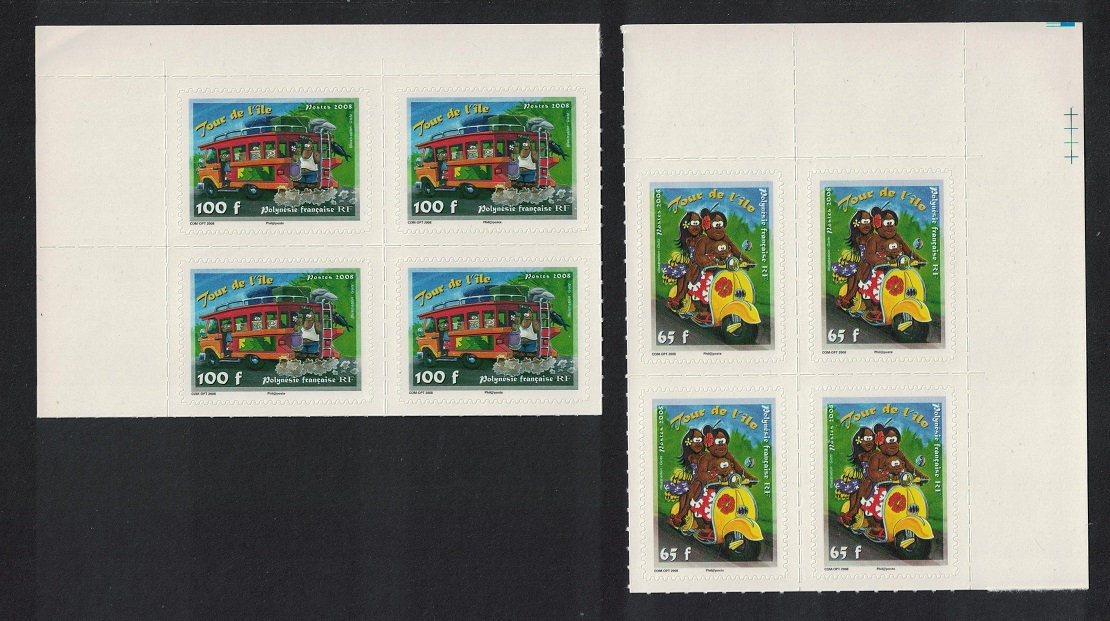 French Polynesia Scooter Bus Tour d&#39;Ile 2v Corner Blocks of 4 2008 MNH SG#1081-1082 MI#1035-1036