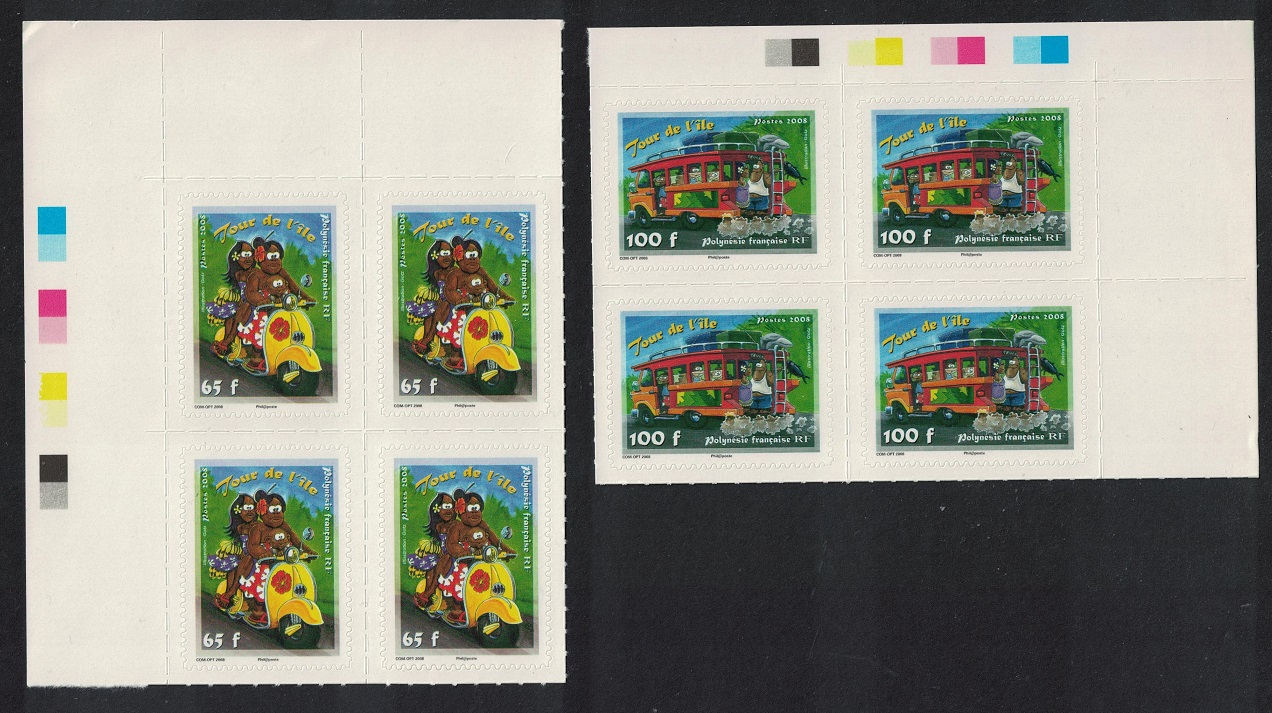 French Polynesia Scooter Bus Tour d&#39;Ile 2v Corner Blocks of 4 Traffic Lights 2008 MNH SG#1081-1082 MI#1035-1036