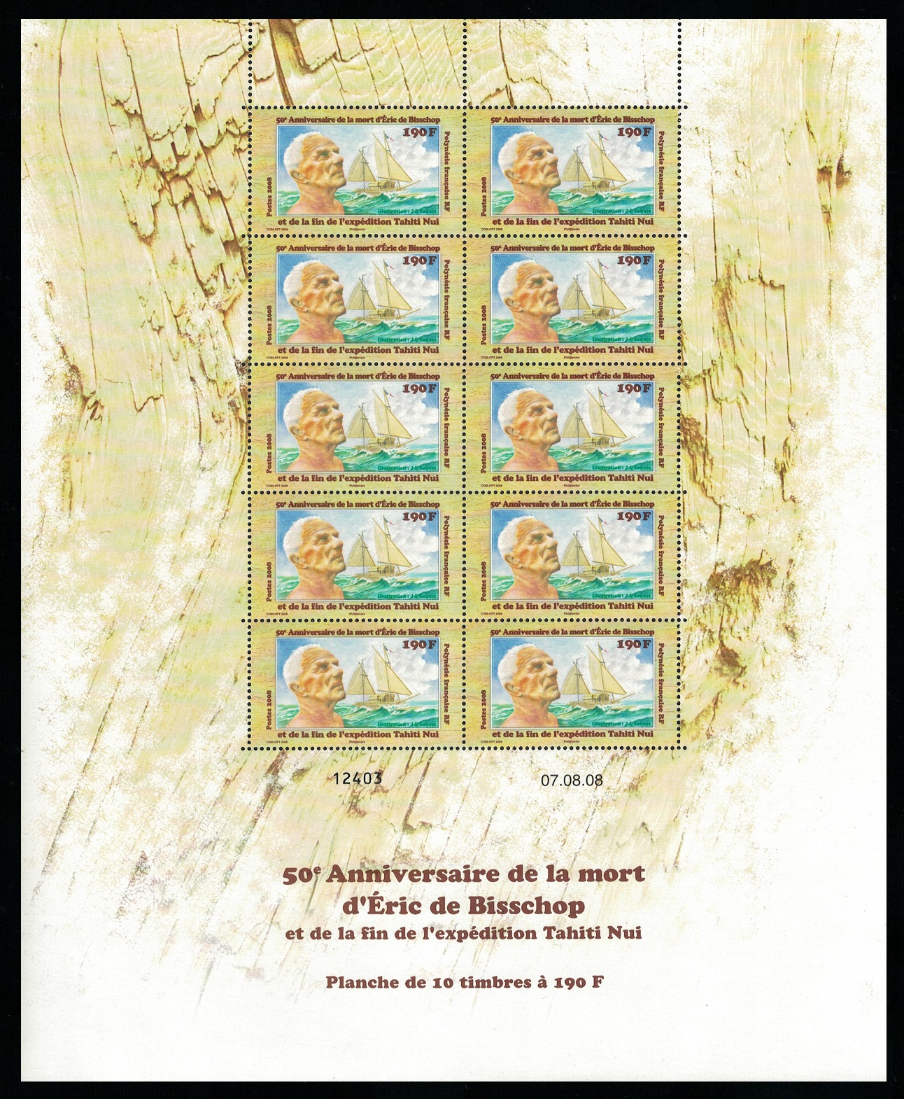 French Polynesia Eric de Bisshop navigator Full Sheet 2008 MNH SG#1088 MI#1042