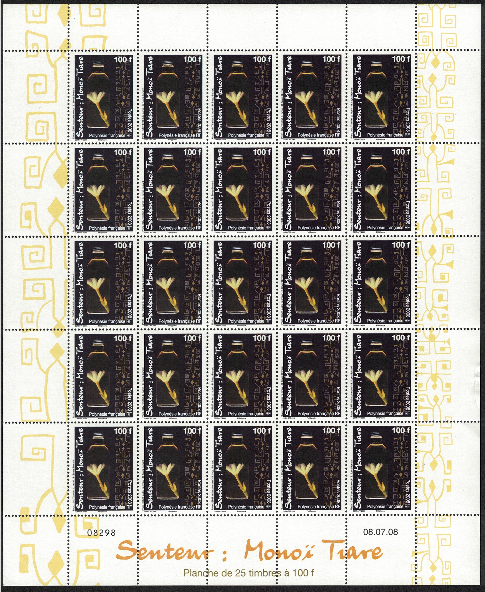 French Polynesia Tiare Tahiti Gardenia Taitensis Flower Full Sheet 2008 MNH SG#1089 MI#1055