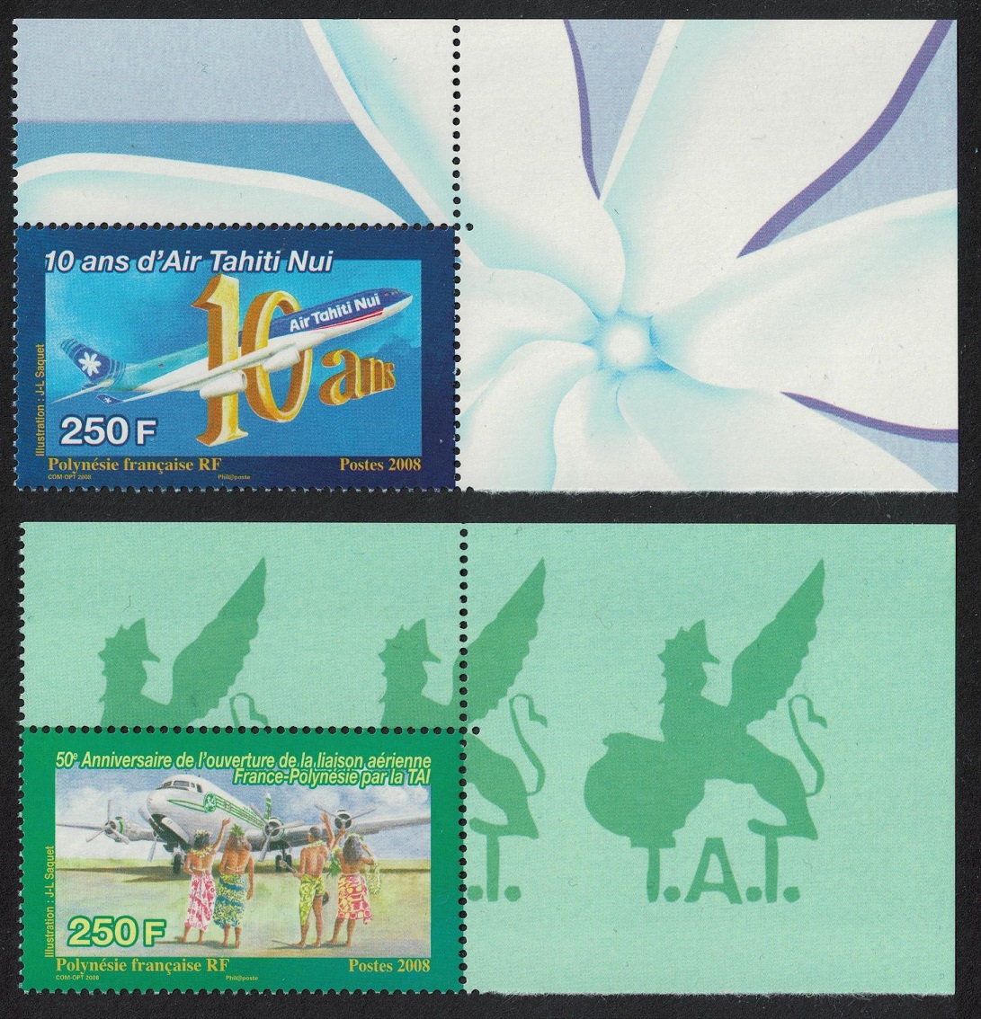 French Polynesia Air Tahiti 2v Top Corners T2 2008 MNH SG#1104-1105 MI#1056-1057