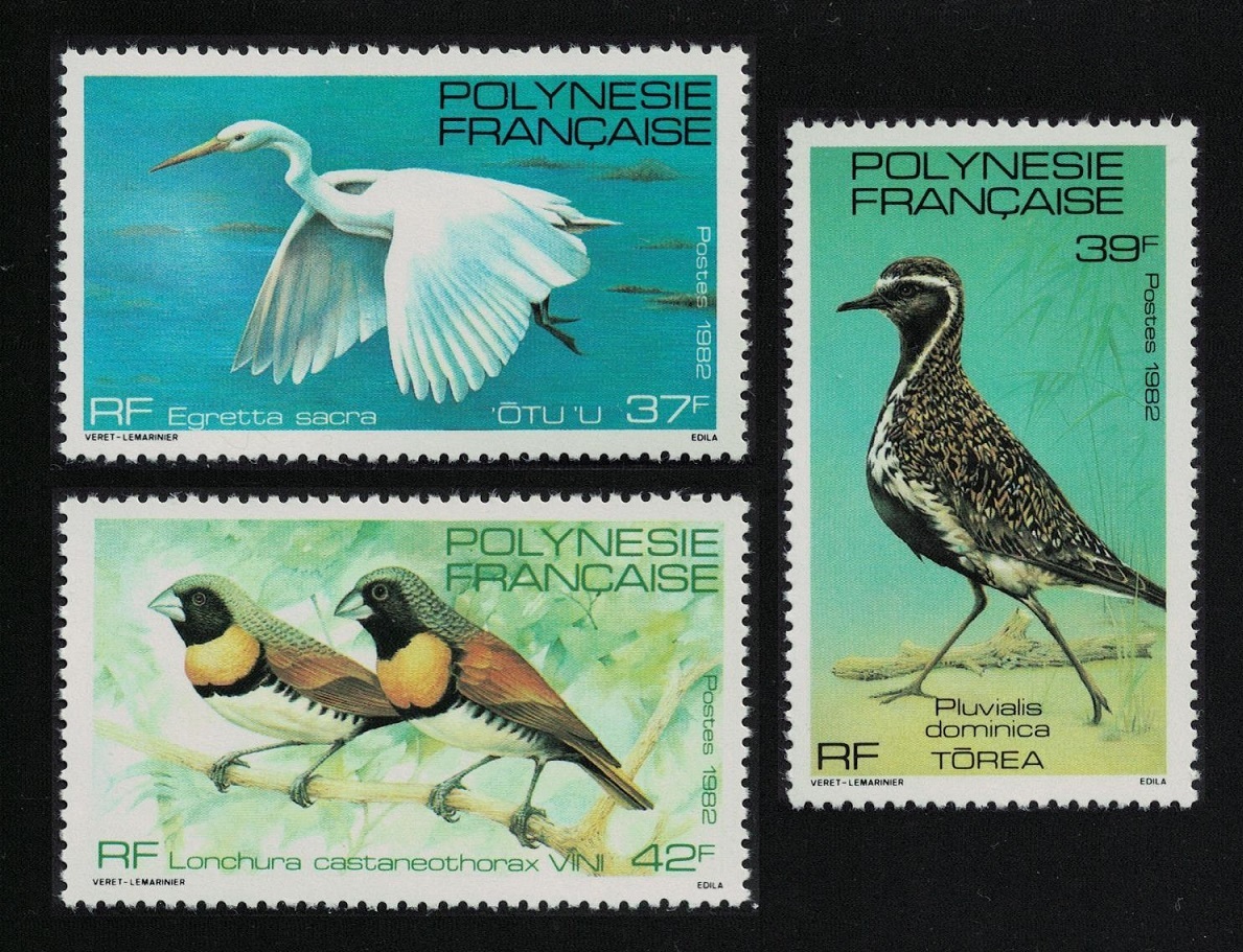 French Polynesia Heron Plover Mannikins Birds 3v 1982 MNH SG#379-381