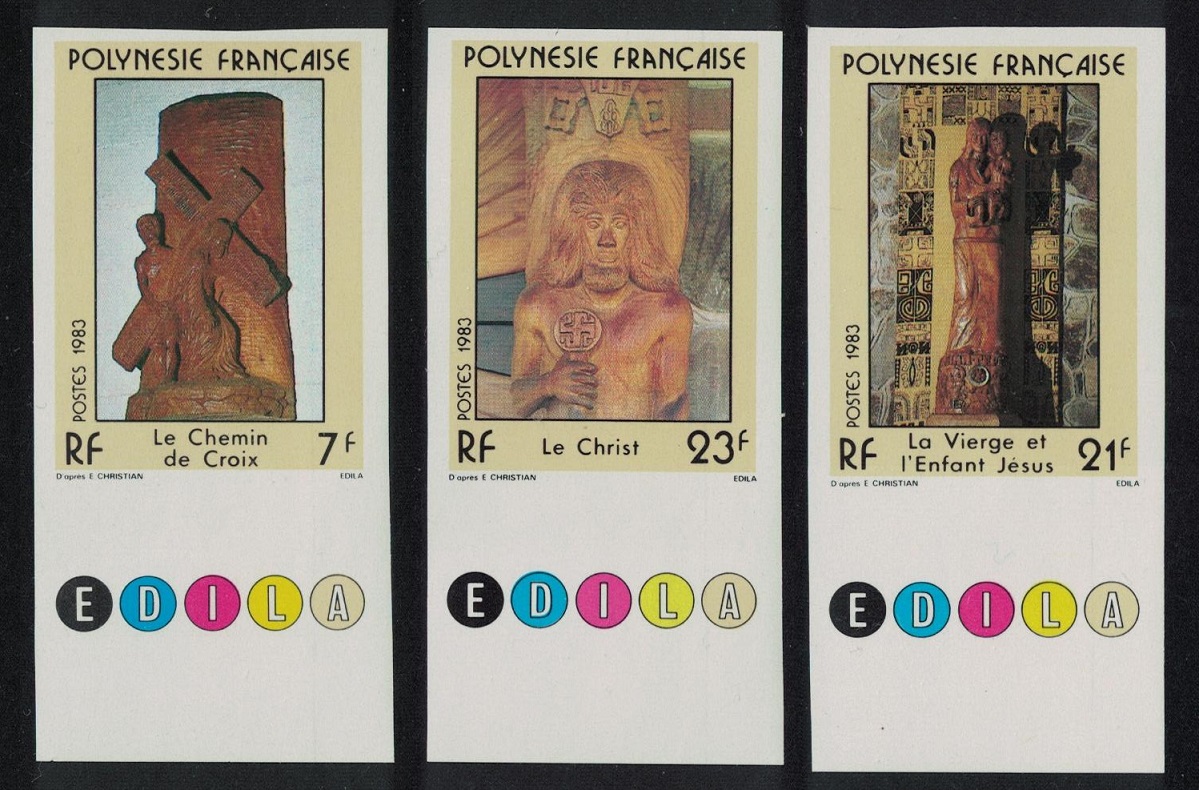 French Polynesia Religious sculptures by Damien Haturau 3v imperf 1983 MNH SG#389-391 MI#372-374