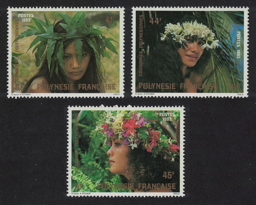 French Polynesia Floral Headdresses 1st series 3v 1983 MNH SG#405-407