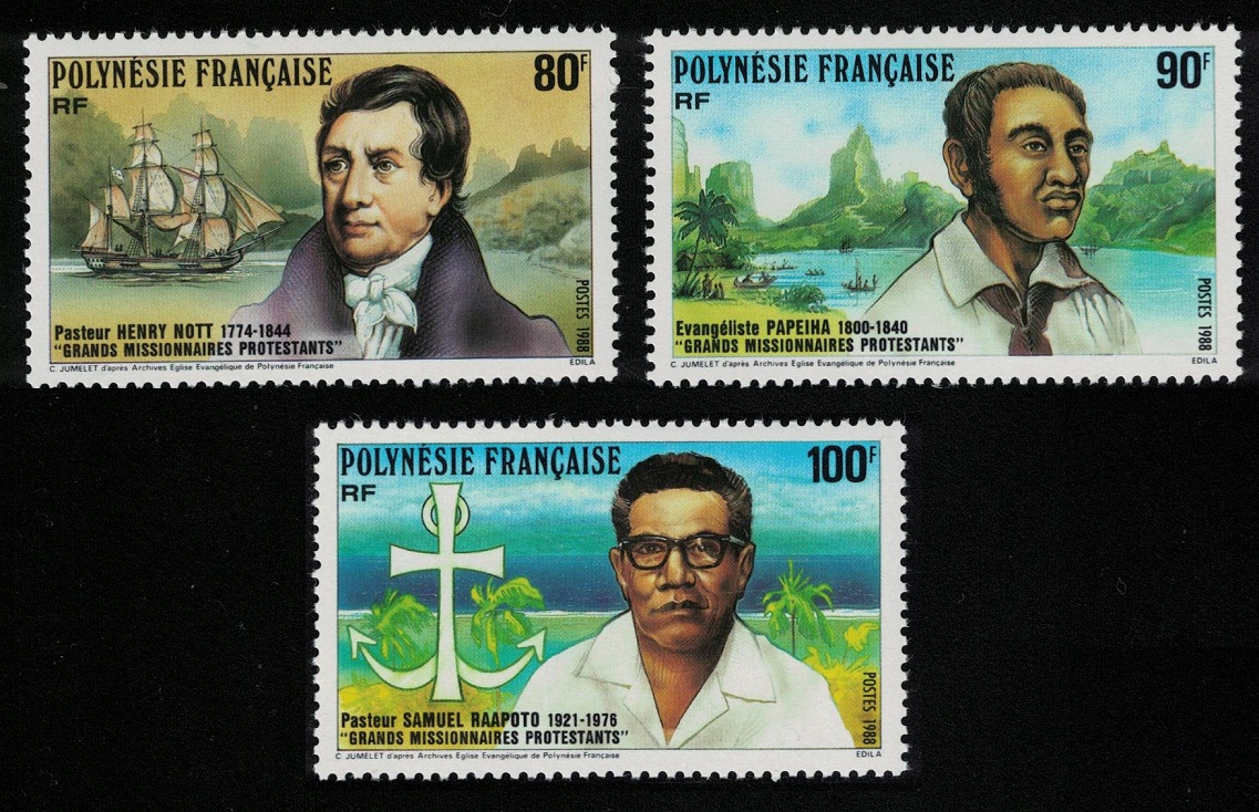 French Polynesia Protestant Missionaries 3v 1988 MNH SG#548-550