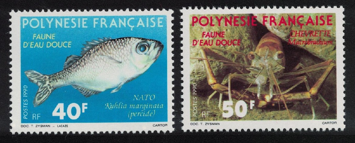 French Polynesia Fish Shrimp Fresh Water Animals 2v 1990 MNH SG#582-583