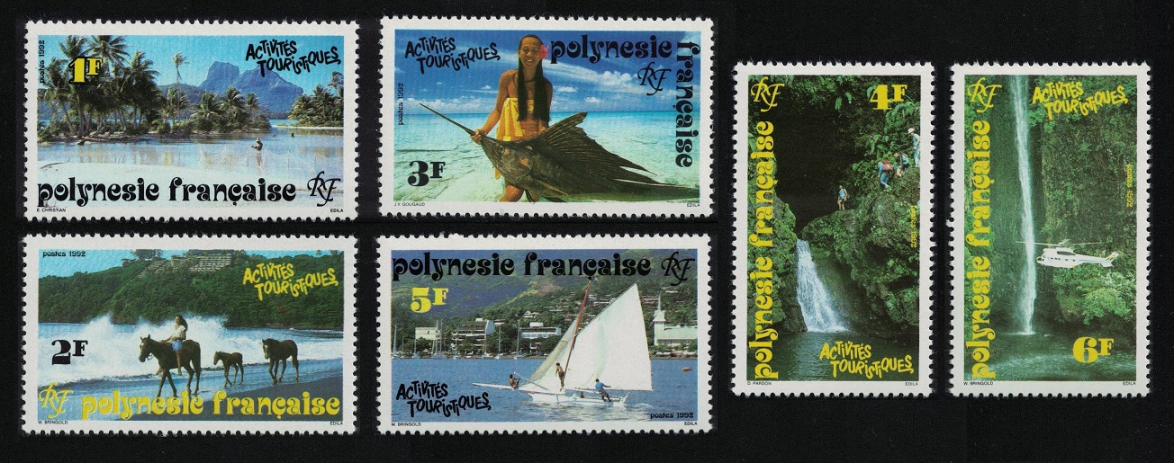 French Polynesia Fishing Helicopter Waterfall Tourist Activities 6v 1992 MNH SG#631-636