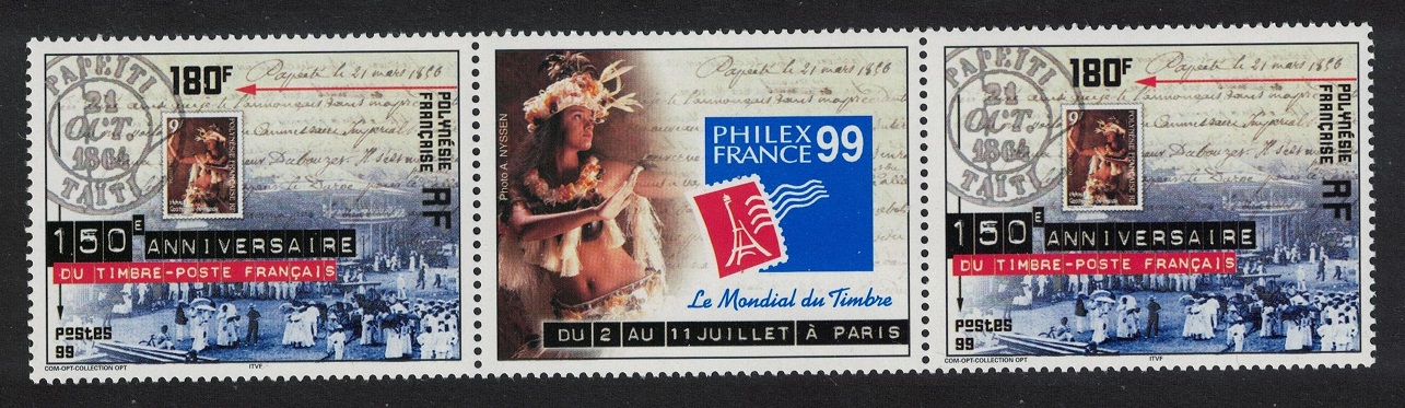 French Polynesia 150th Anniversary of First French Stamp Strip 1999 MNH SG#861