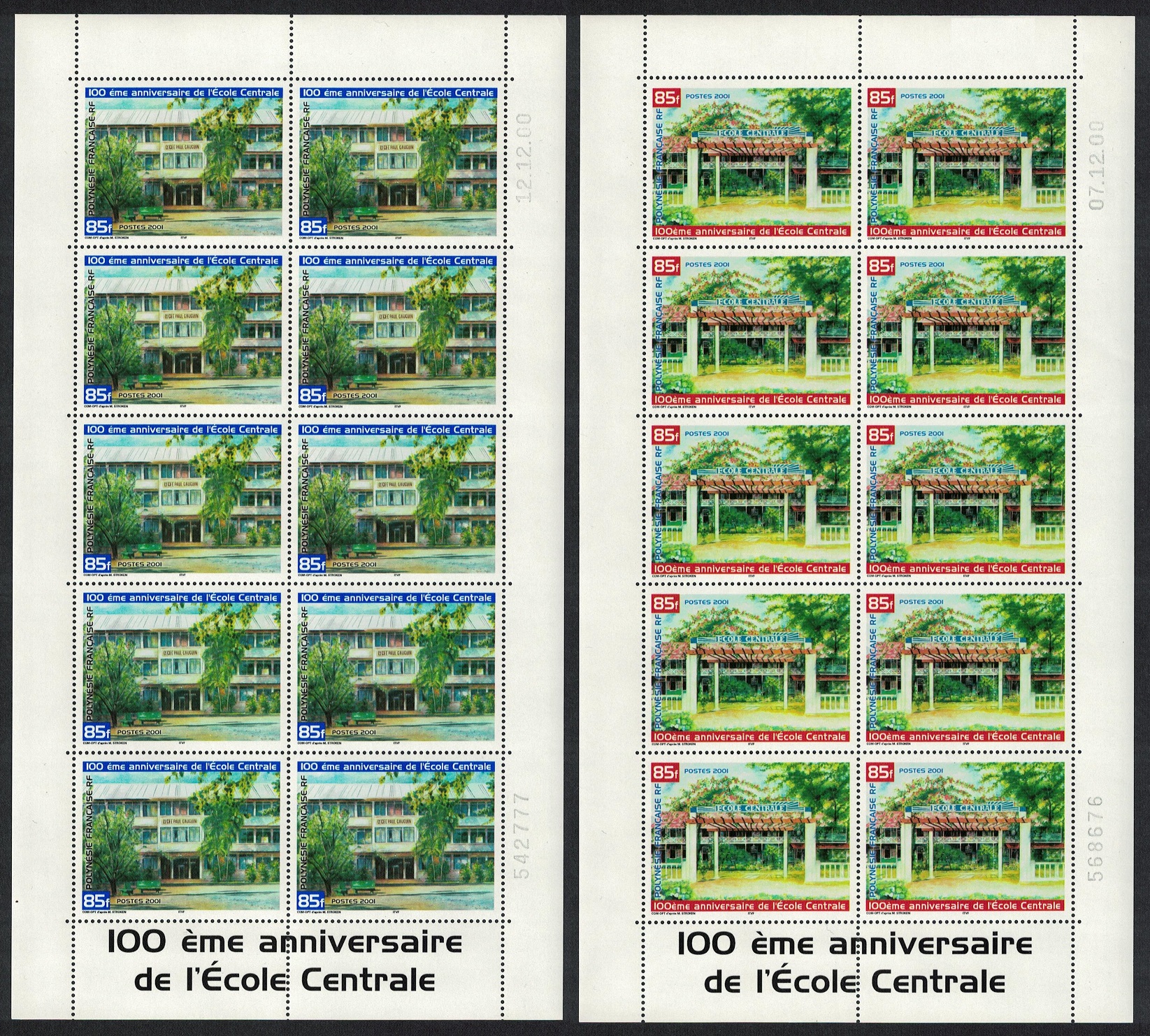 French Polynesia Ecole Centrale Full Sheets 2001 MNH SG#895-896