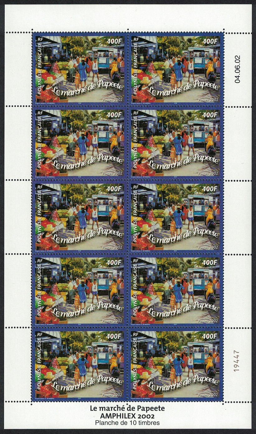 French Polynesia Painting &#39;Market Place Papeete&#39; by A. Deymonaz Full Sheet 2002 MNH SG#939