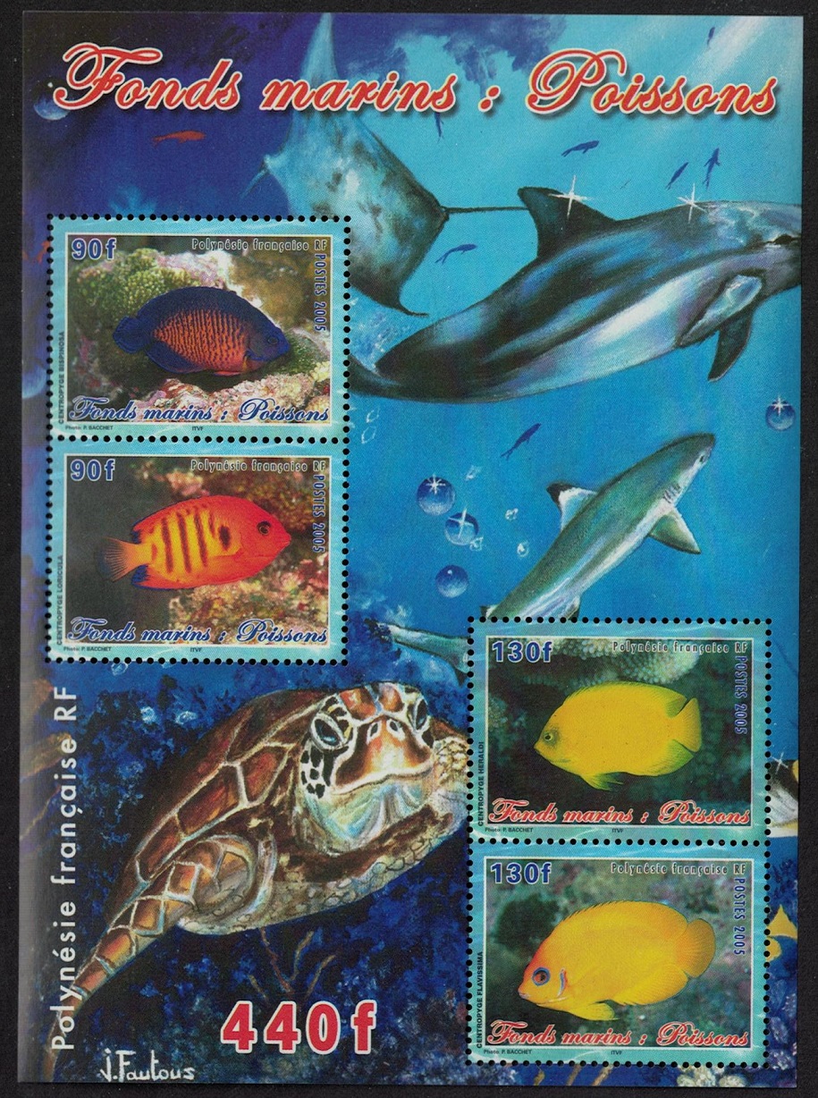 French Polynesia Shark Turtle Dolphin Fish MS 2005 MNH SG#1003 MI#Block 31