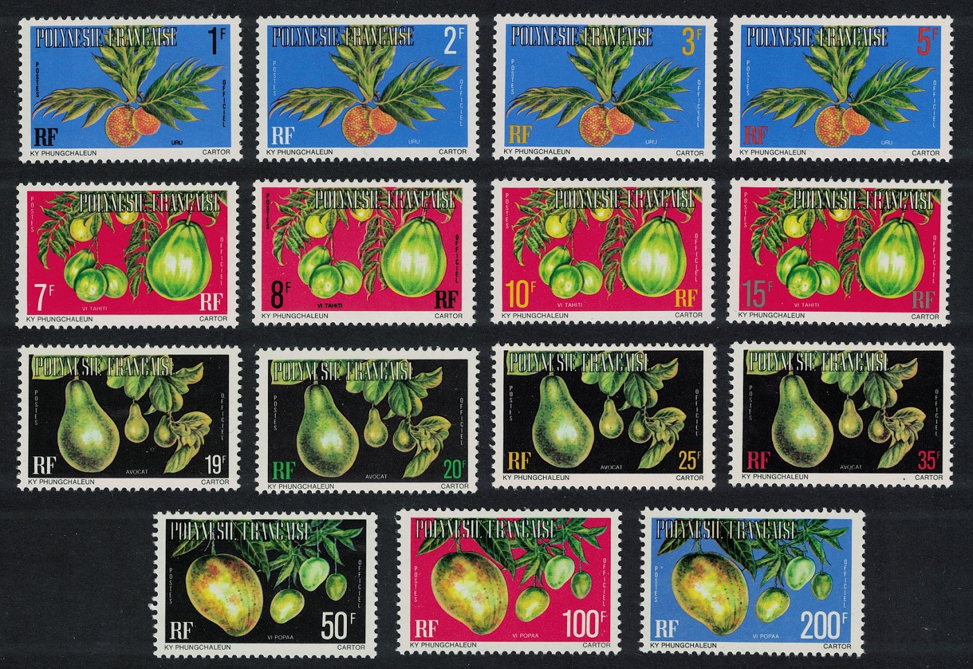 French Polynesia Official Stamps perf 12½ 15 stamps 1977 MNH SG#O240-O254 MI#D1A-D15A Sc#O1-O15