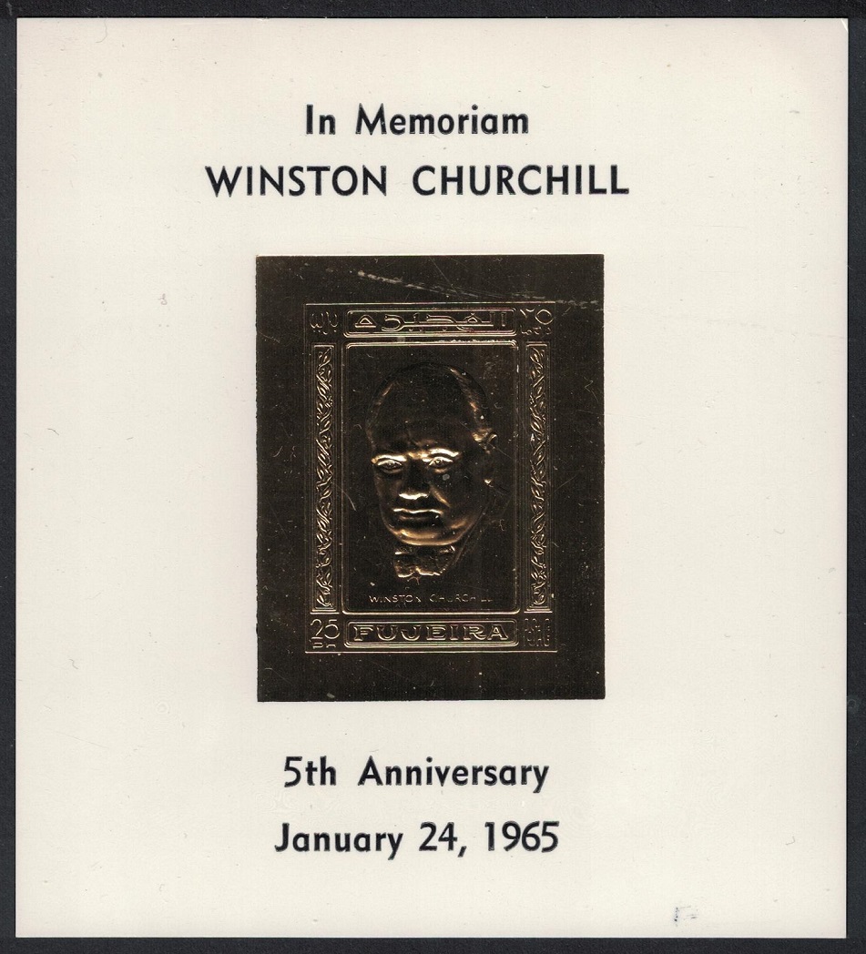 Fujeira Sir Winston Churchill MS GOLD FOIL Black Ovpt 1970 MNH